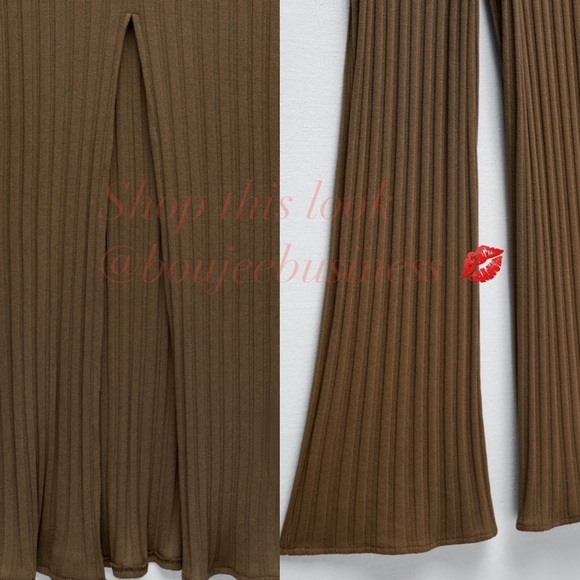 ZARA 2pcs Slit Ribbed Tunic Dress + Flared Ribbed Pants Coord Set BNWT - Picture 4 of 5